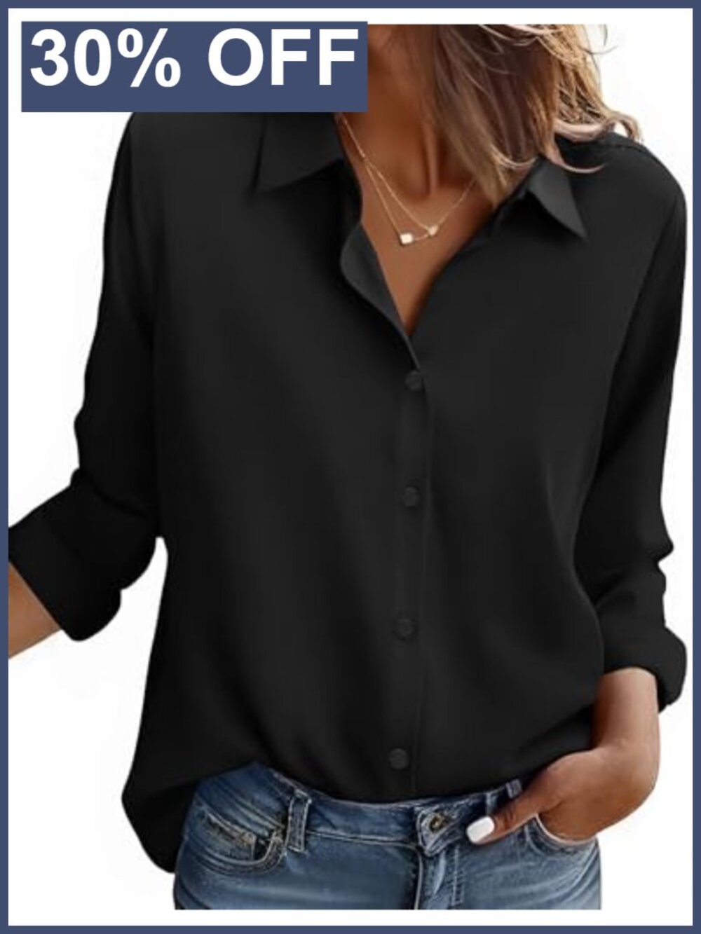 Button Down Shirt Long Sleeve V-Neck Blouse Work Casual Top